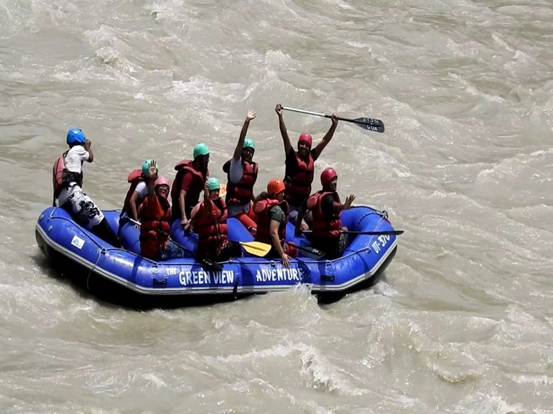 Drone short of river rafting at rishikesh