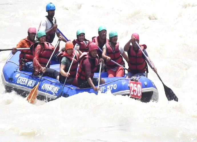 Facing Rapid during rafting at rishikesh