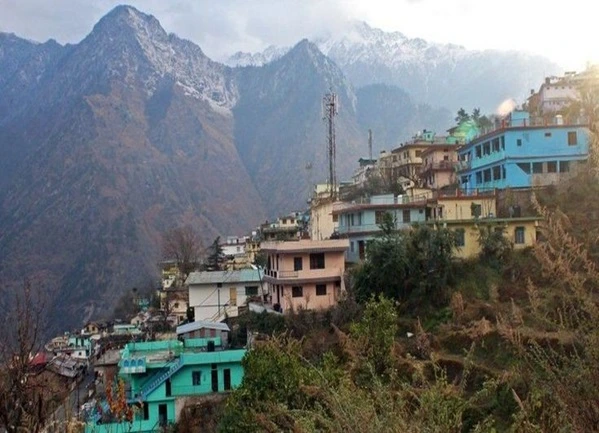 Local market near joshimath and house in step form with beautiful weather