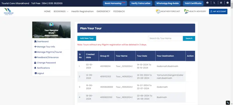 Create Tour Page For Char Dham Yatra Registration