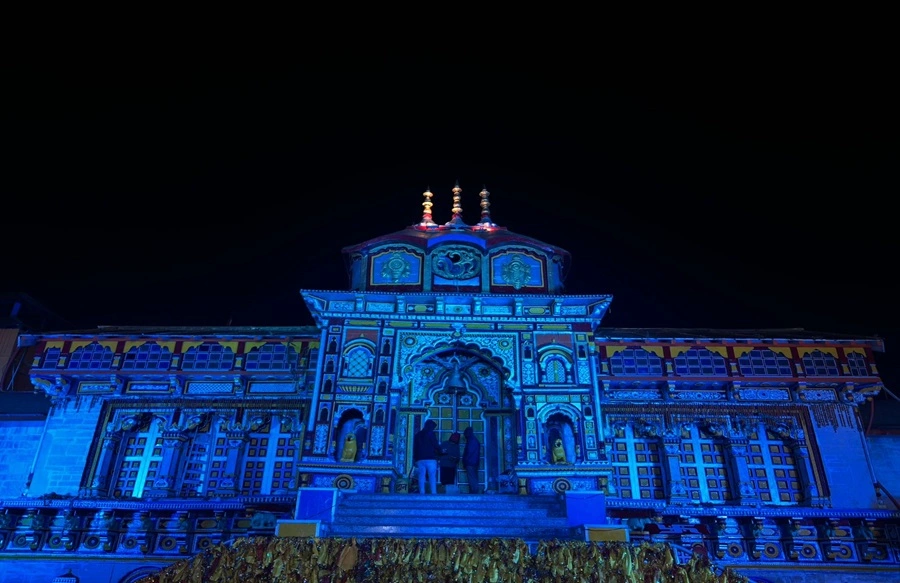 Beautiful view of Badrinath temple during night time, one of the most visited temple in Uttarakhand