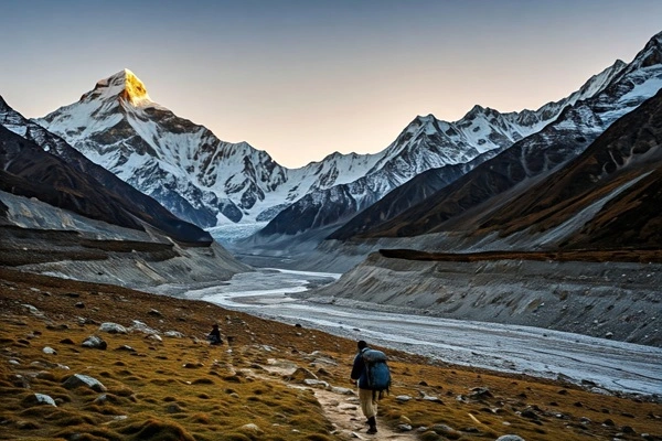 Solo Trekker making his way toward Gaumukh